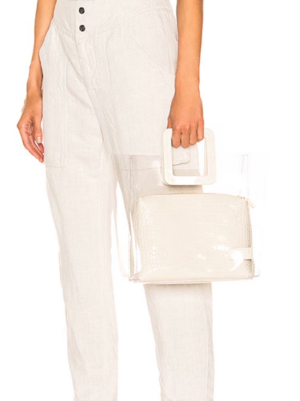 STAUD Cream Mini Square Handle Bag